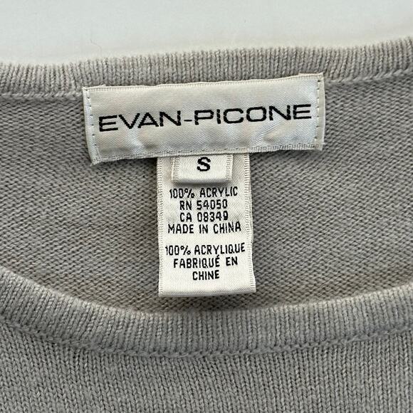 Evan Picone Gray Floral Embroidered 3/4 Sleeve Sweater Womens Size Small Vintage - Picture 8 of 10